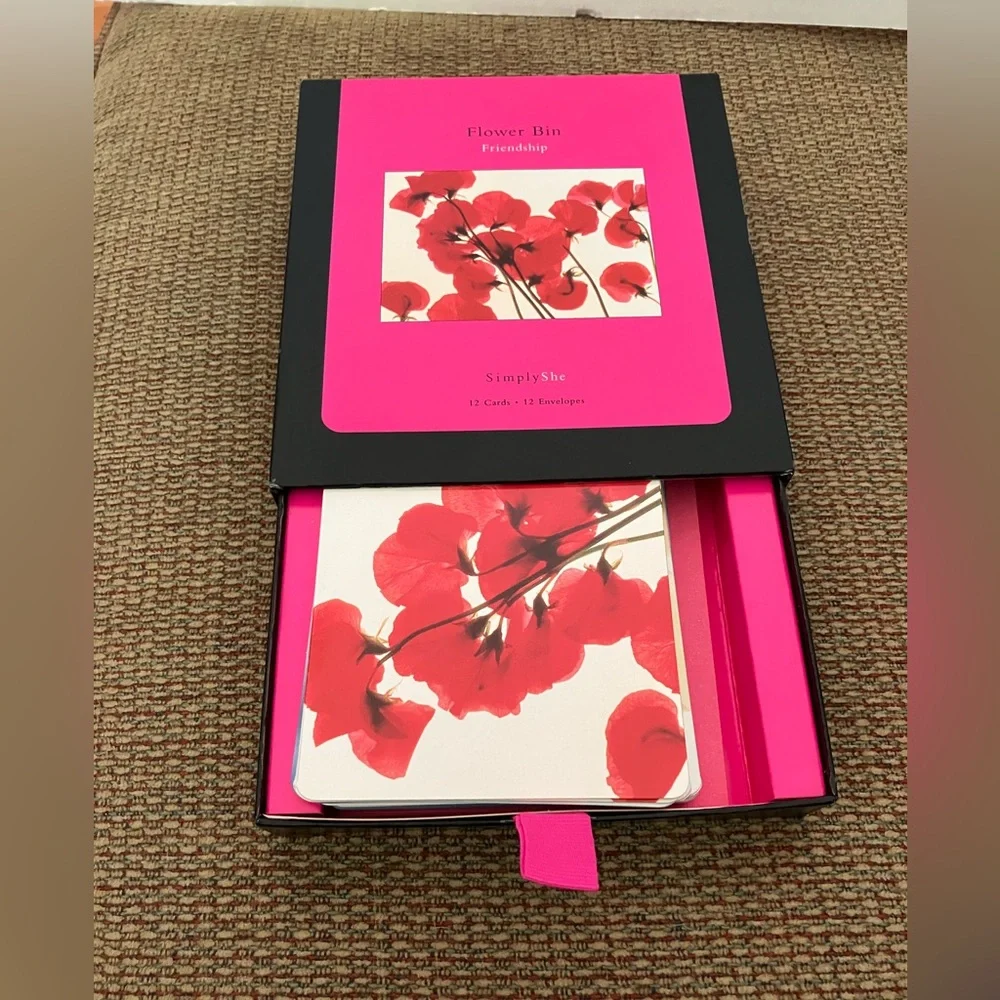 *3/$20* SIMPLY SHE FLOWER BIN FRIENDSHIP 12 NOTE CARDS W/PINK ENVELOPES. NEW.